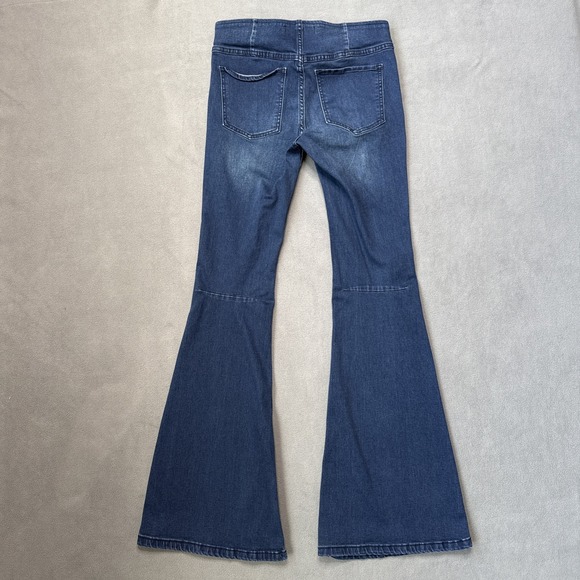 Free People Jeans Womens 27 Blue Indigo Flare Low‎ Rise Pull On Retro 70s Denim - Picture 2 of 12